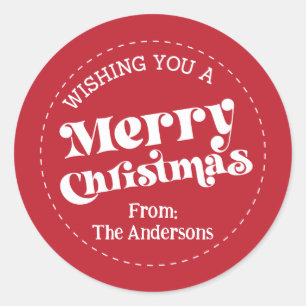 Simple Retro Modern Christmas Large Classic Round Sticker
