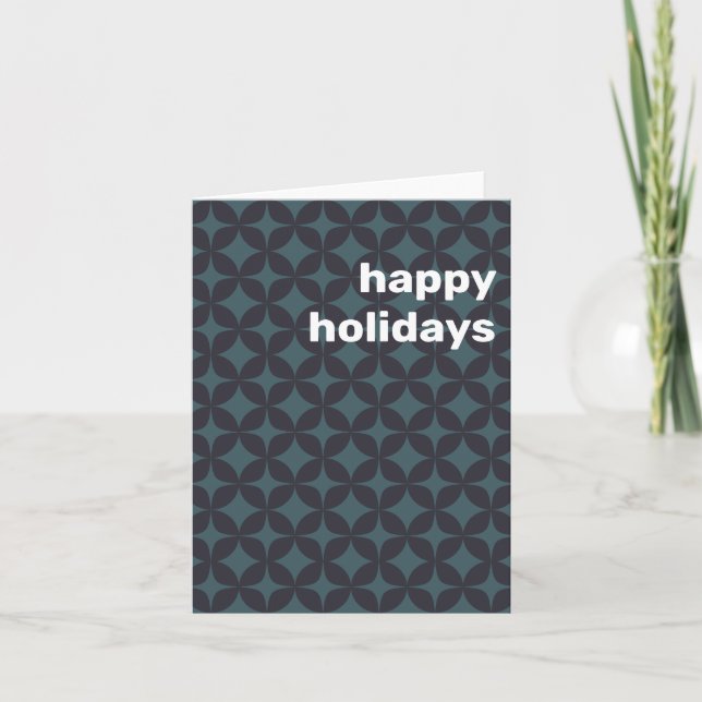 Simple Retro Modern Navy Blue Blank Inside Folded Holiday Card (Front)