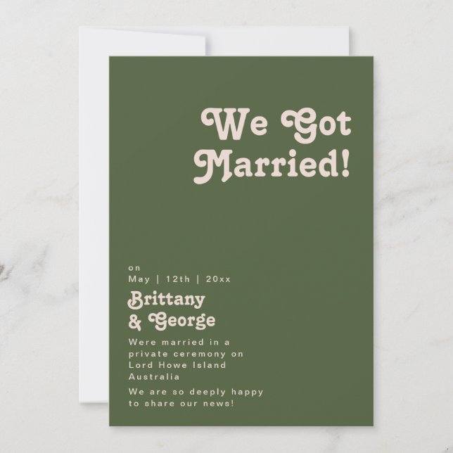 Simple Retro | Olive Green Elopement Announcement (Front)