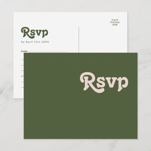 Simple Retro Olive Green Menu Choice RSVP Postcard (Front/Back)
