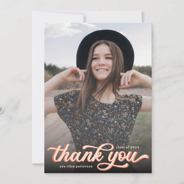 Simple Retro Photo Graduation Thank You  Card (Front)