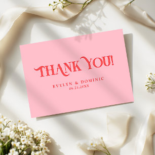 Simple Retro Pink and Red Modern Wedding Thank You Card