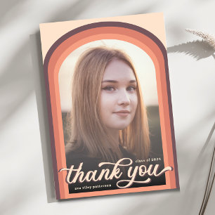 Simple Retro Pink Arch Photo Graduation Thank You  Card