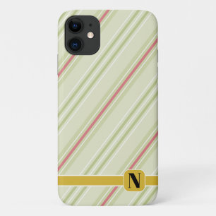Simple retro stripes l Initial l Green iPhone 11 Case