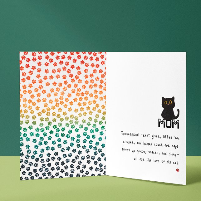 Simple Retro Sunset Cat Paws Funny Black Cat Mom Card (Creator Uploaded)