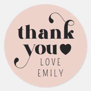 Simple Retro Thank You Heart   Pink Black  Classic Round Sticker