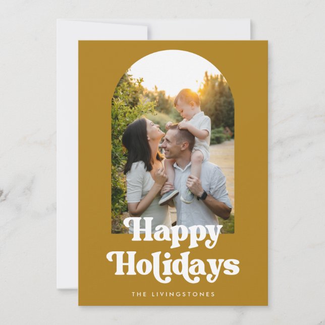 Simple Retro Type Arch Photo Holiday Card (Front)