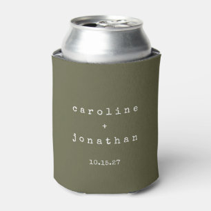 Simple Retro Typewriter Custom Wedding Moss Green Can Cooler