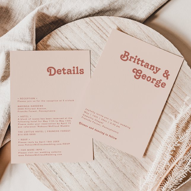 Simple Retro Vibes | Blush Pink All In One Wedding Invitation (Creator Uploaded)