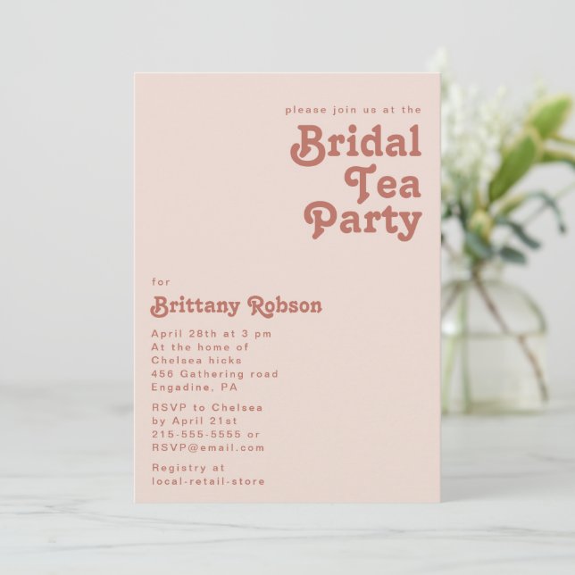 Simple Retro Vibes | Blush Pink Bridal Tea Party Invitation (Standing Front)