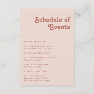 Simple Retro Vibes   Blush Pink Schedule of Events Enclosure Card