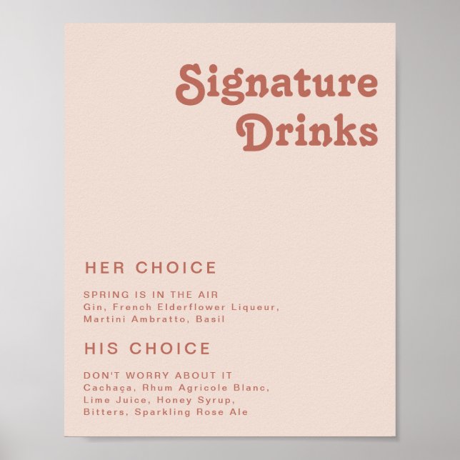 Simple Retro Vibes | Blush Pink Signature Drinks Poster (Front)