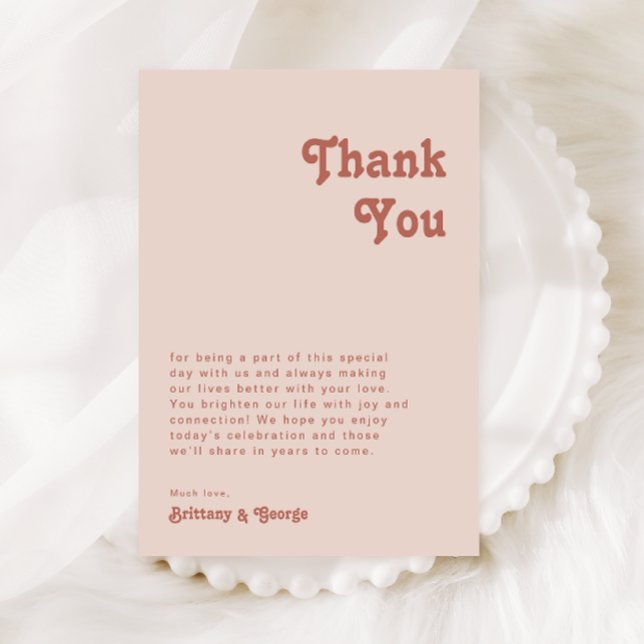 Simple Retro Vibes Blush Pink Table Thank You Card (Creator Uploaded)