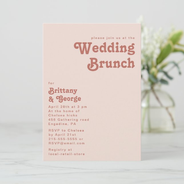 Simple Retro Vibes | Blush Pink Wedding Brunch Invitation (Standing Front)