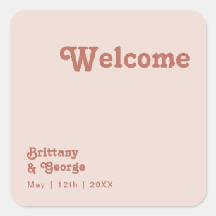 Simple Retro Vibes   Blush Pink Wedding Welcome Square Sticker