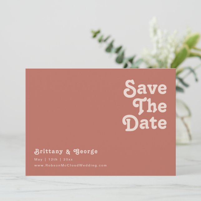 Simple Retro Vibes | Old Rose Horizontal Save The Date (Standing Front)