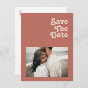 Simple Retro Vibes   Old Rose Photo Save The Date Invitation Postcard
