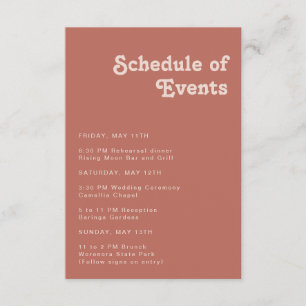 Simple Retro Vibes   Old Rose Schedule of Events Enclosure Card