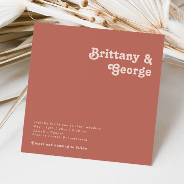 Simple Retro Vibes | Old Rose Square Wedding Invitation (Creator Uploaded)