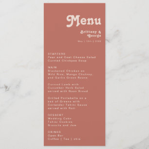 Simple Retro Vibes Old Rose Wedding Dinner Menu