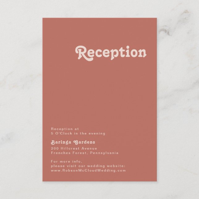 Simple Retro Vibes | Old Rose Wedding Reception Enclosure Card (Front)
