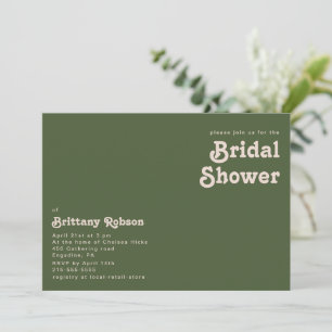 Simple Retro Vibes   Olive green Bridal Shower Invitation