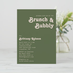 Simple Retro Vibes Olive Green Brunch and Bubbly Invitation