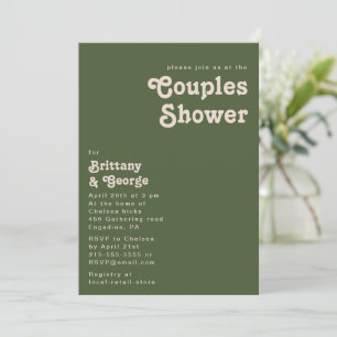 Simple Retro Vibes   Olive Green Couples Shower Invitation