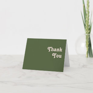 Simple Retro Vibes   Olive Green Folded Thank You Card