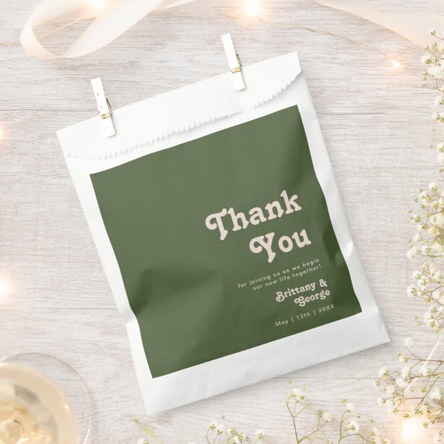 Simple Retro Vibes | Olive Green Thank You Favour Bag (Clipped)