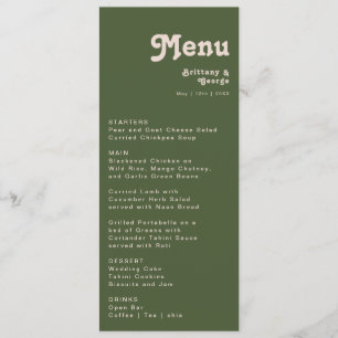 Simple Retro Vibes   Olive Green Wedding Dinner Menu