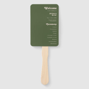 Simple Retro Vibes Olive Green Wedding Program Hand Fan