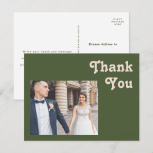Simple Retro Vibes Olive Green Wedding Thank You Postcard