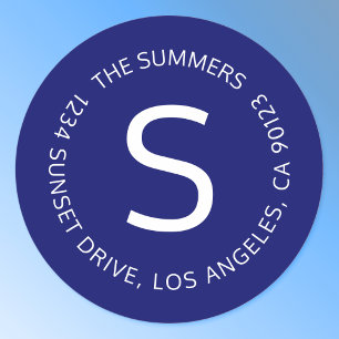 Simple Return Address Etc. Circular Text Navy Blue Classic Round Sticker