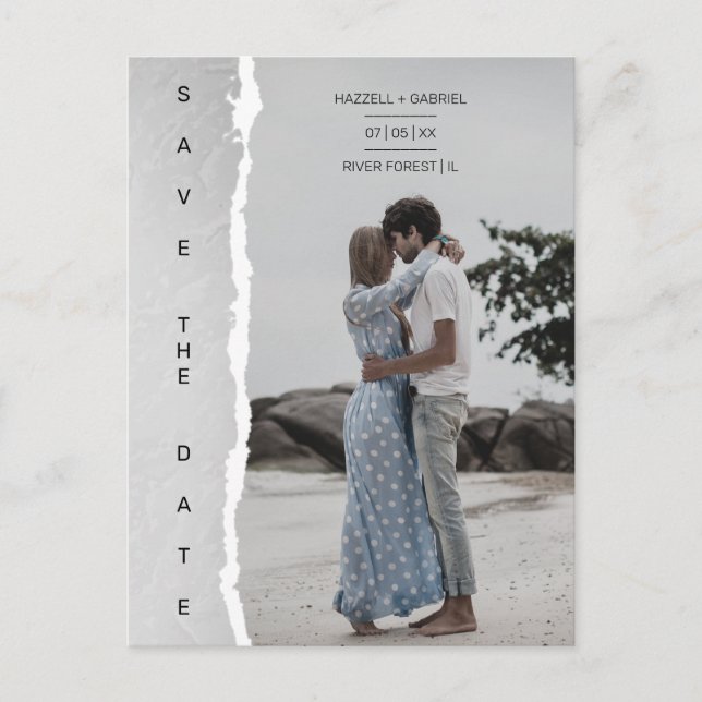 Simple Ripped Paper Effect Wedding Custom Photo Postcard (Front)