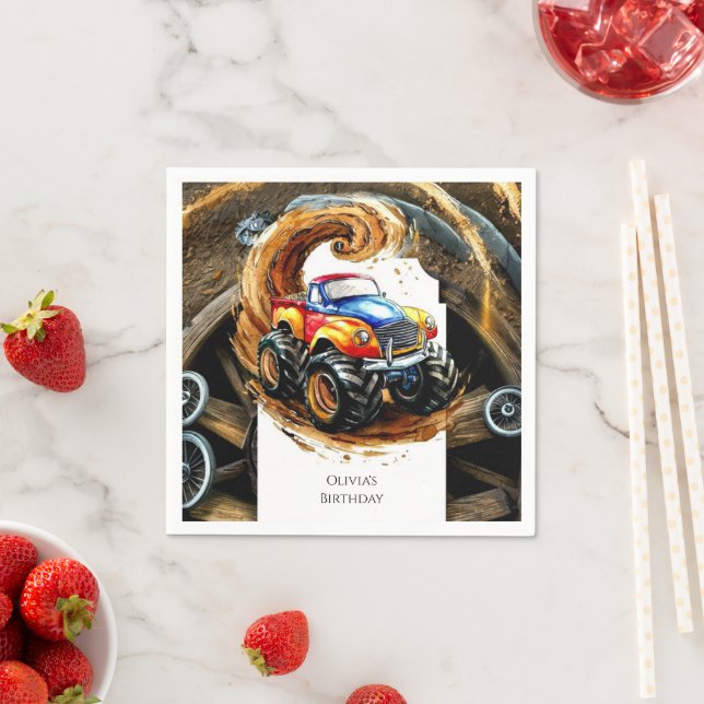 Simple Road Monster Truck Birthday Napkin (Insitu)