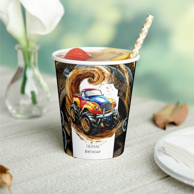 Simple Road Monster Truck Birthday Paper Cups (Insitu)