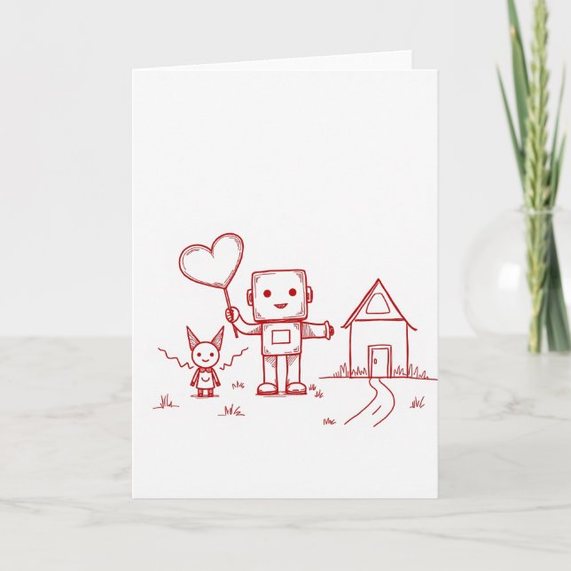 Simple Robot Heart Home Card (Front)