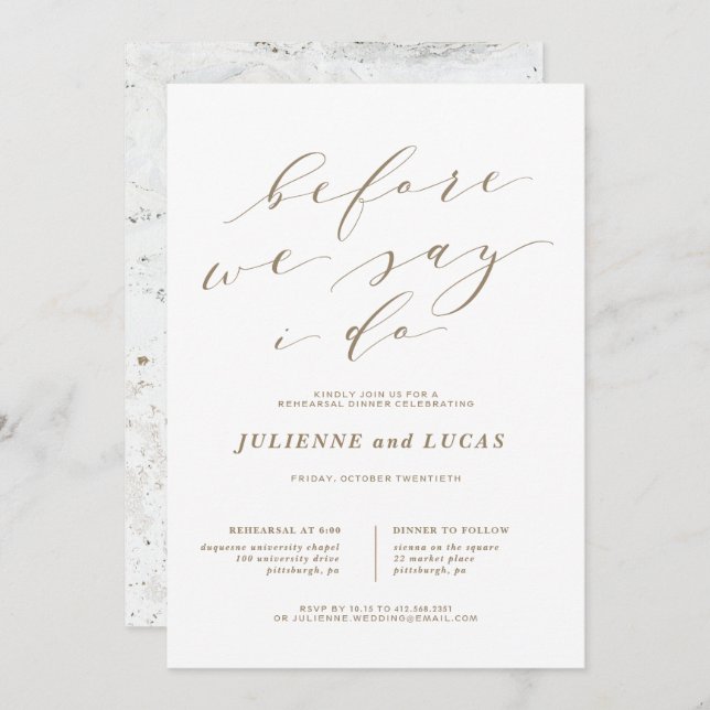 Simple Romance Calligraphy Rehearsal Dinner Invitation (Front/Back)