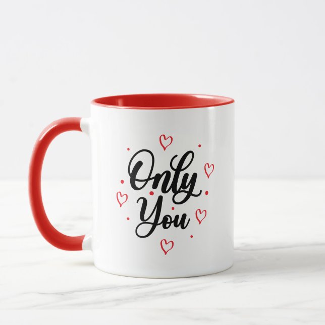 Simple Romance Love Only You Elegant Black Script Mug (Left)