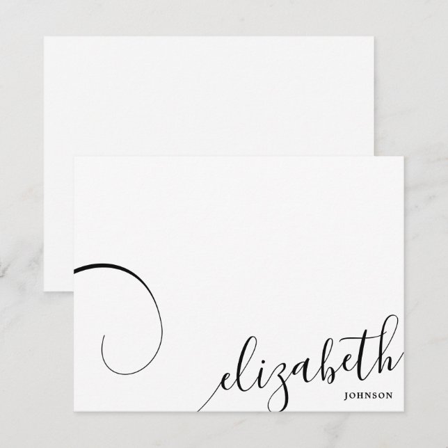 Simple Romantic Calligraphy Black and White  Card (Front/Back)