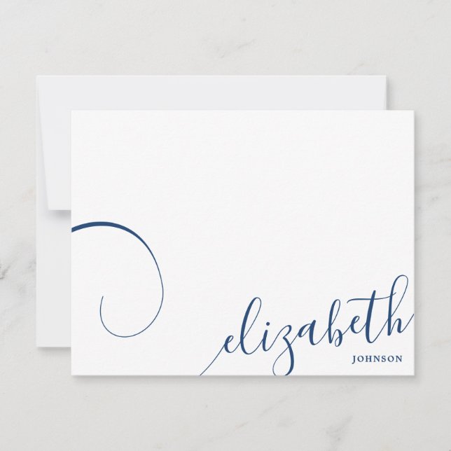 Simple Romantic Calligraphy Navy Blue Note Card (Front)