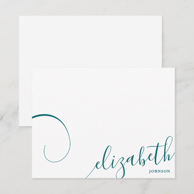 Simple Romantic Calligraphy Teal Green Card (Front/Back)