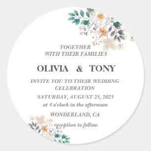 Simple Romantic Floral Wedding Classic Round Sticker