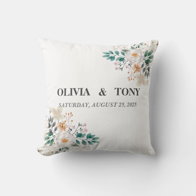  Simple Romantic Floral Wedding Throw Pillow (Front)