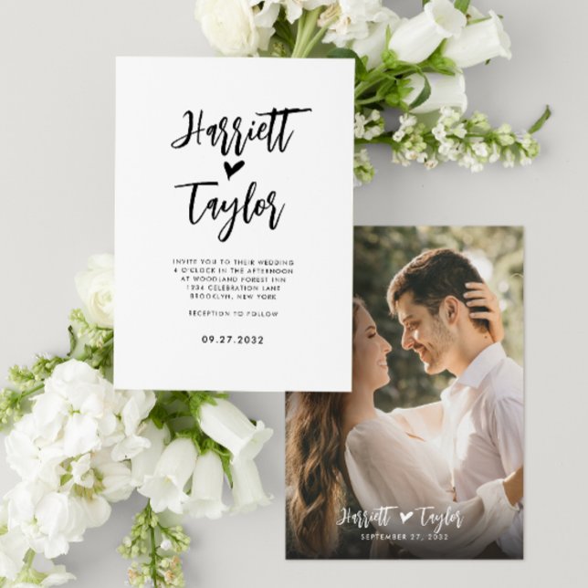 Simple Romantic Lovely Heart Script Photo Wedding Invitation (Creator Uploaded)