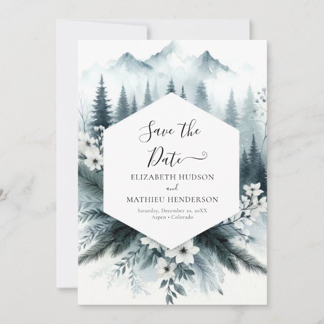 Simple Romantic Mountain Wedding Save The Date (Front)