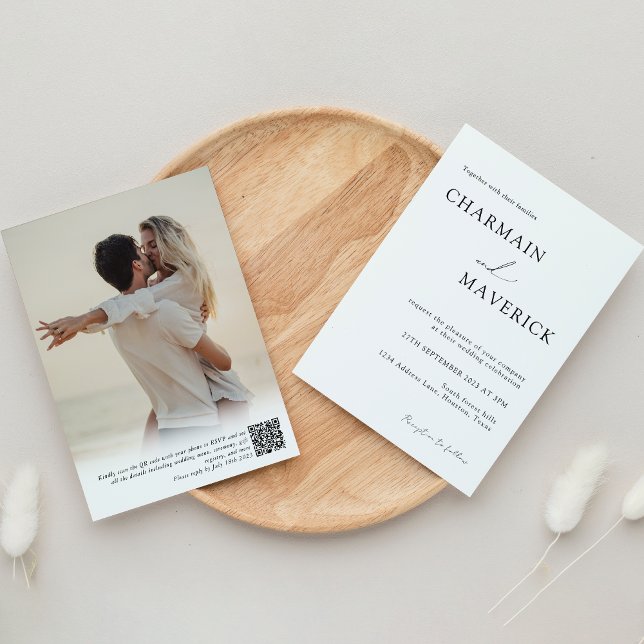 Simple Romantic Photo Typography QR code Wedding Invitation (Creator Uploaded)