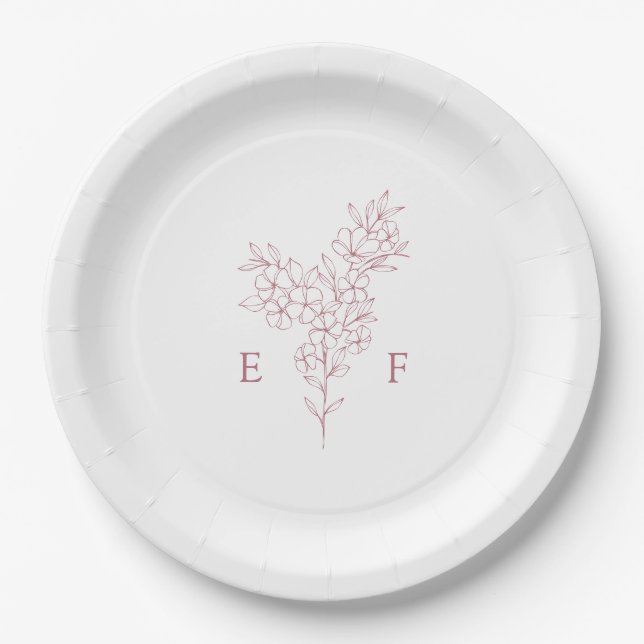 Simple Romantic Pink Cherry Blossom Wreath Wedding Paper Plate (Front)