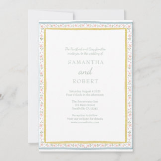 Simple Romantic Pink Yellow Floral Wedding Invitation